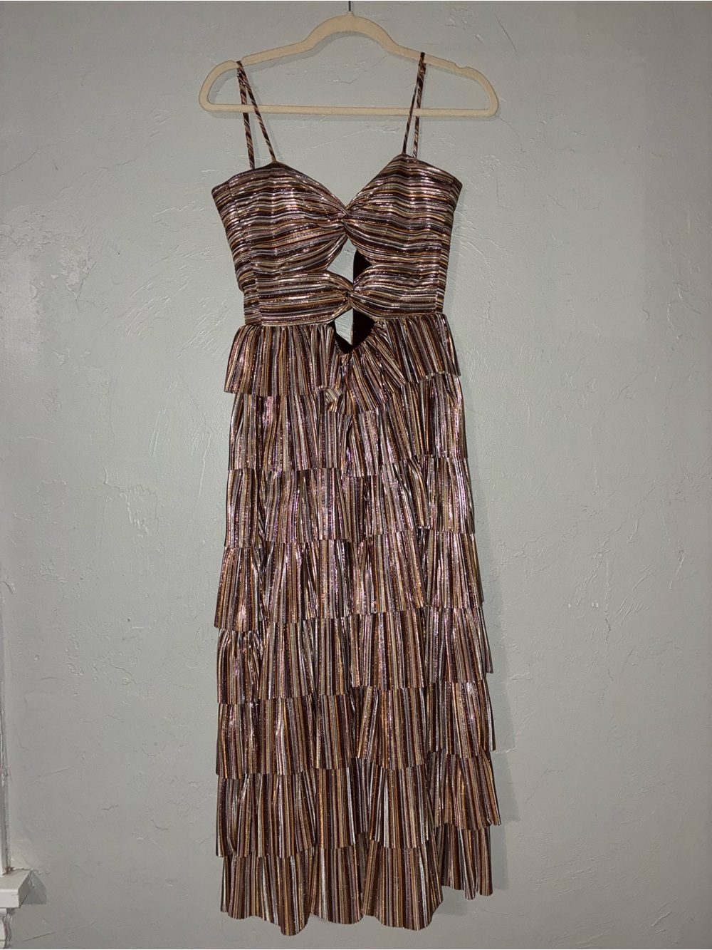 Gianni Bini Grace Rainbow Plisse Metallic Tiered Ruffle Maxi